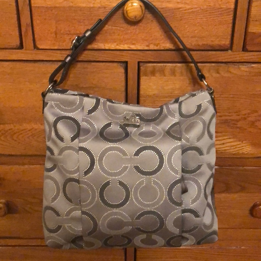 Coach large C fabric bag gray/silver.